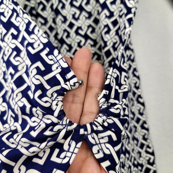 Talbots Small V-Neck Wrap Style Geometric Top Navy White Classic New Tags - Picture 4 of 10